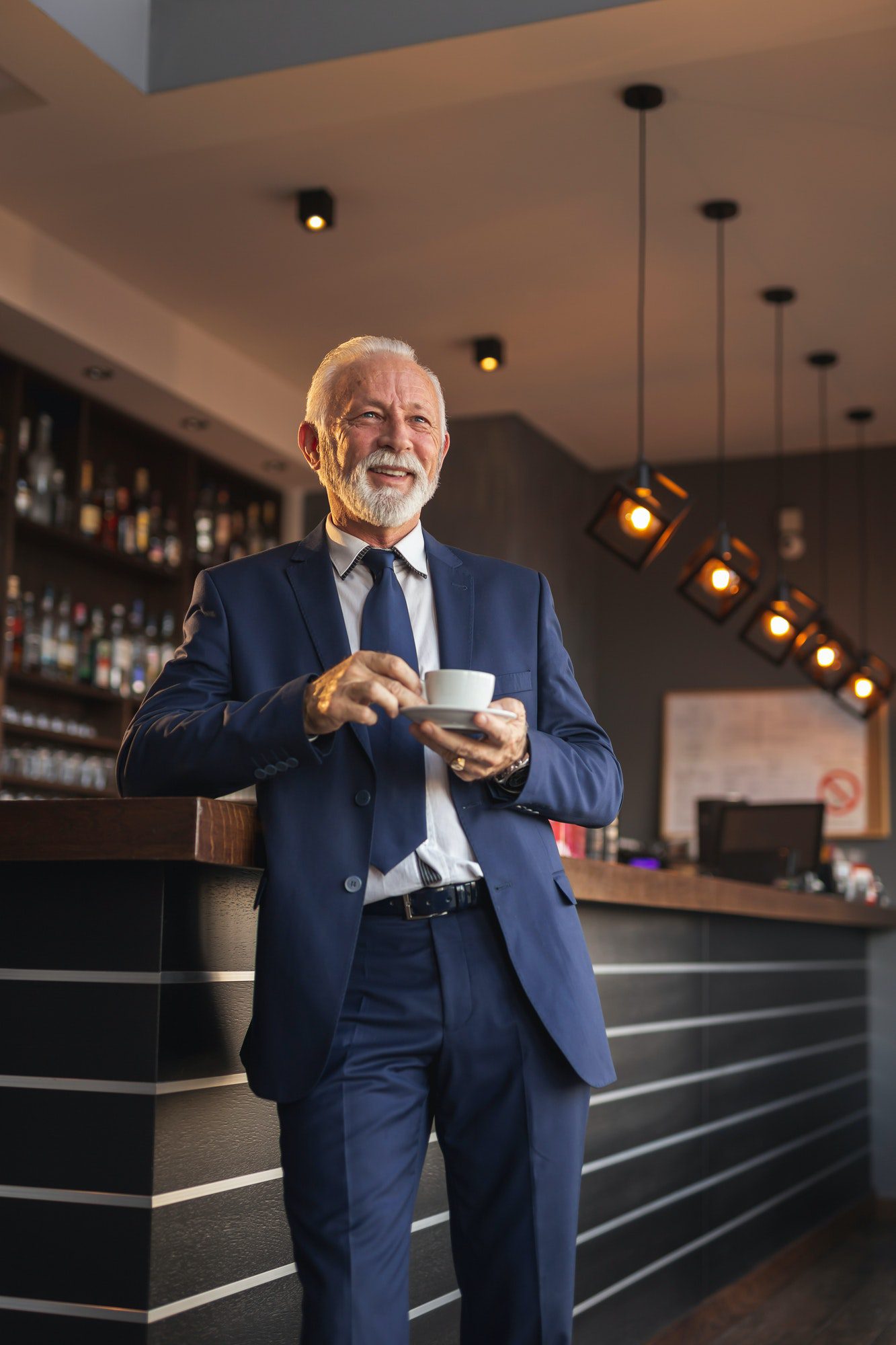 Senior businessman drinking coffee